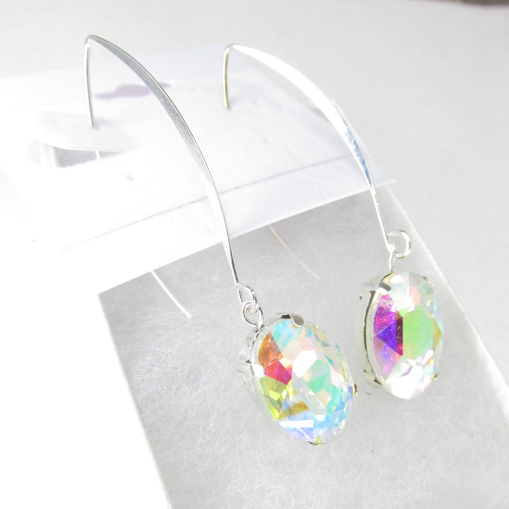 925 Silver Plated Fine Jewelry Faceted Aurea Borealis Earrings 16$